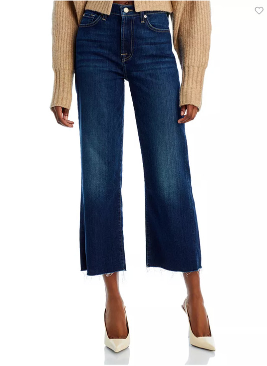 7 For All Mankind Denim - 7 FOR ALL MANKIND NWT Alexa Cropped Trouser Wide Leg Raw Hem Jean // 00